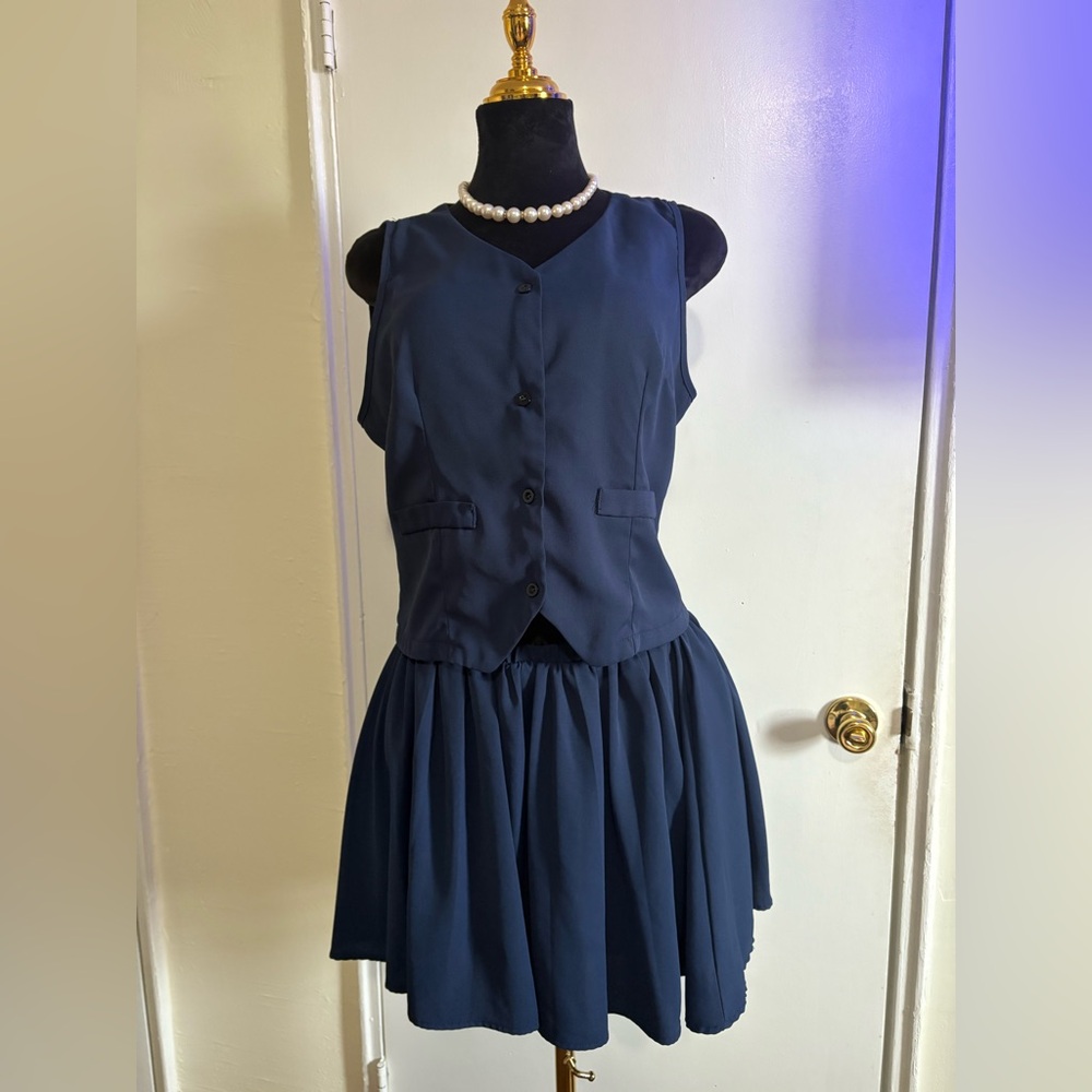 Navy Blue Vest and Skirt Set